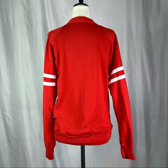 Vintage Gearing Up single stitch varsity cardigan sweatshirt red white S - Picture 4 of 9